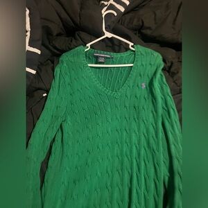 Ralph Lauren Green V-Neck Cable Knit Sweater